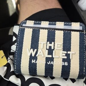 Marc Jacobs 'The Wallet' Striped Card Case - Navy & Cream